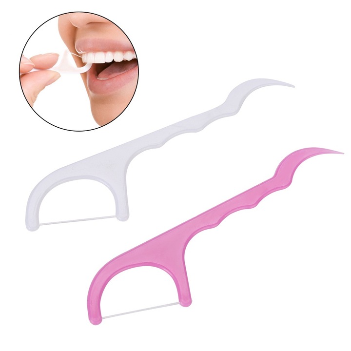 Ata dentara 2 in 1 Bizaical, 30 bucati, ultra subtire, cu suport de transport, alb/roz