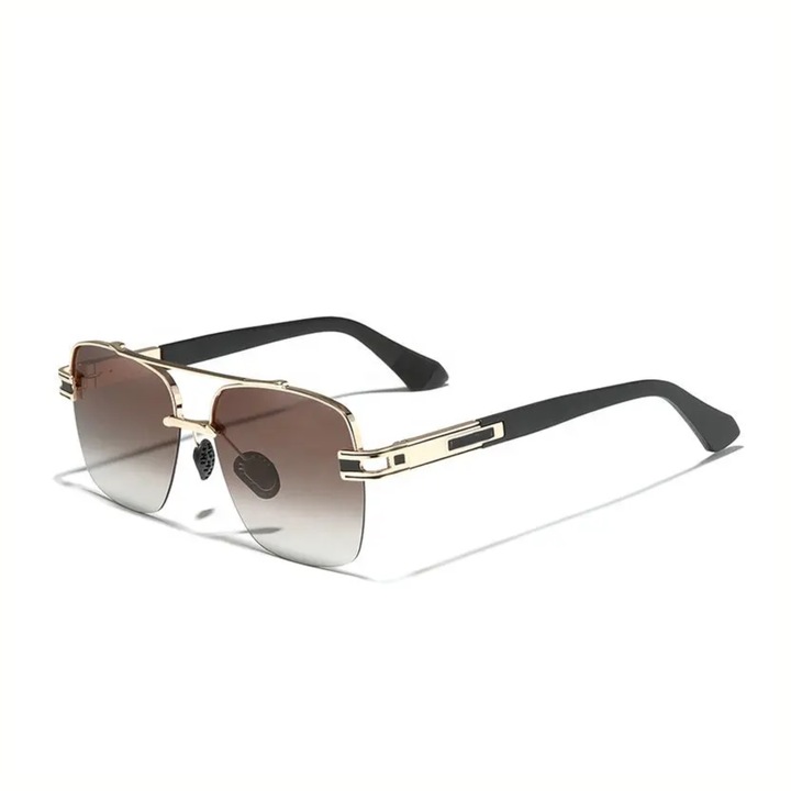Ochelari de soare polarizati lentile tac protectie UV400, model Aviator Clasic unisex, rama aliaj si Tr90, culoare auriu, negru, lentile maro