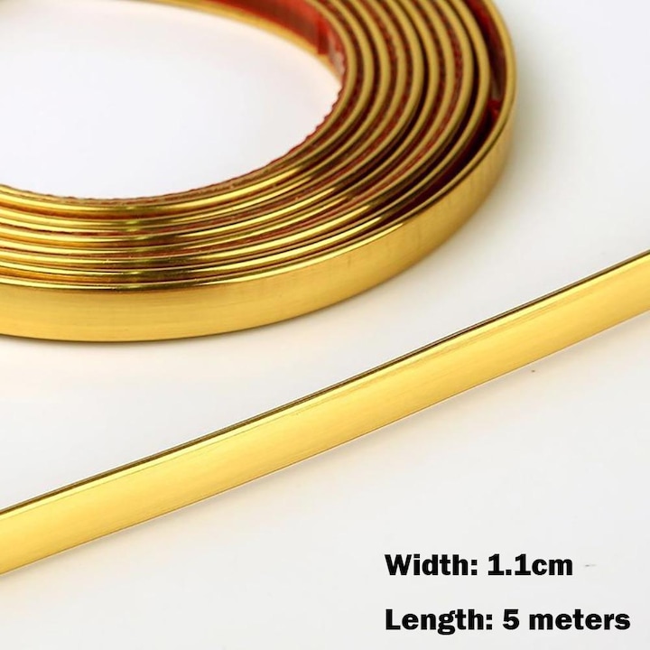 Banda Decorativa Autoadeziva, 1.1 cm x 5 m, pentru Pereti, Mobilier, Decoratiuni Auto si Interioare, Rezistenta la Apa, Durabila, Usor de Aplicat, Gold, Luxer