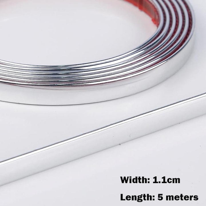 Banda Decorativa Autoadeziva, 1.1 cm x 5 m, pentru Pereti, Mobilier, Decoratiuni Auto si Interioare, Rezistenta la Apa, Durabila, Usor de Aplicat, Silver, Luxer