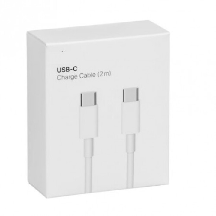 Cablu de date si incarcare USB-C la USB-C, 5A, 2 metri, Alb, Blister