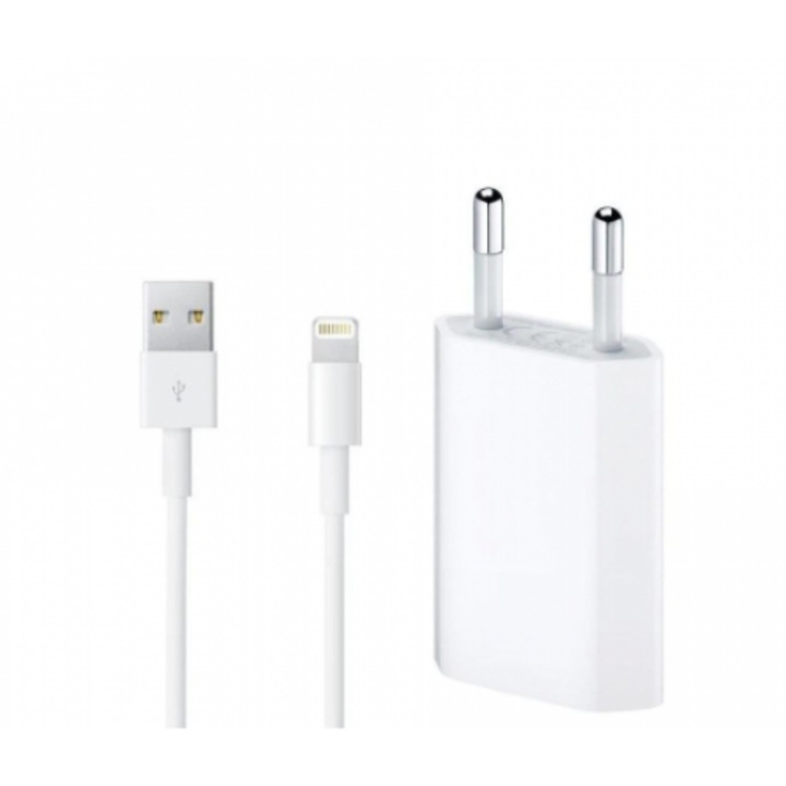 Incarcator retea USB compatibil cu Apple iPhone 5/5s/6/6s/6+/6s+/7/7+/8/8+/X/Xs/Xs Max/XR cu cablu lightning, 1m, White