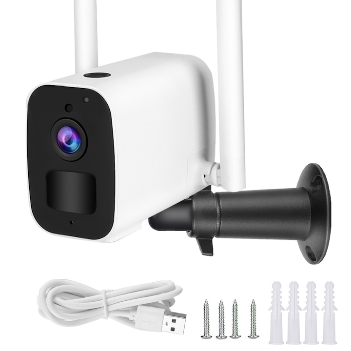 Camera de supraveghere exterioara Jormftte, 3MP, audio bidirectional, viziune nocturna color, IP65, 180° PIR