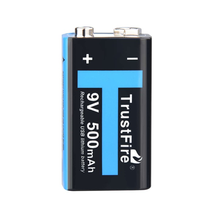 Acumulator de 9V TrustFire TF9V-500 cu protectie capacitatea de 500 mAh evaluat la 1000 de cicluri de incarcare, port micro USB