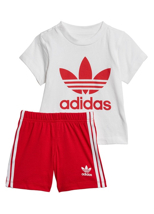 Set haine copii ED7667, Adidas, pantaloni scurti si tricou, alb, bumbac, 74 CM