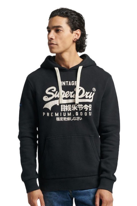 Hanorac pentru barbati Superdry, cu gluga, bumbac/poliester, negru, 2XL INTL