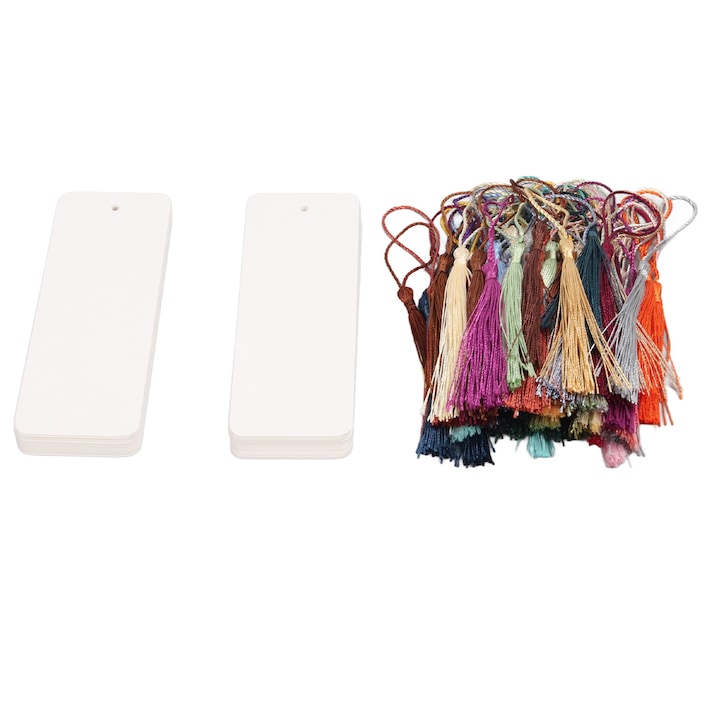 Set 80 Semne de carte, Cozevdnt, Hartie Kraft, 14 x 5 cm, Alb / Multicolor