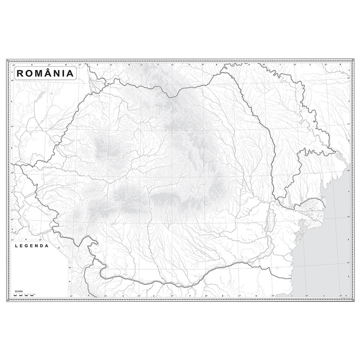 Romania si Republica Moldova.Harta fizica, administrativa si a substantelor minerale utile (fata) / Harta de contur (verso)