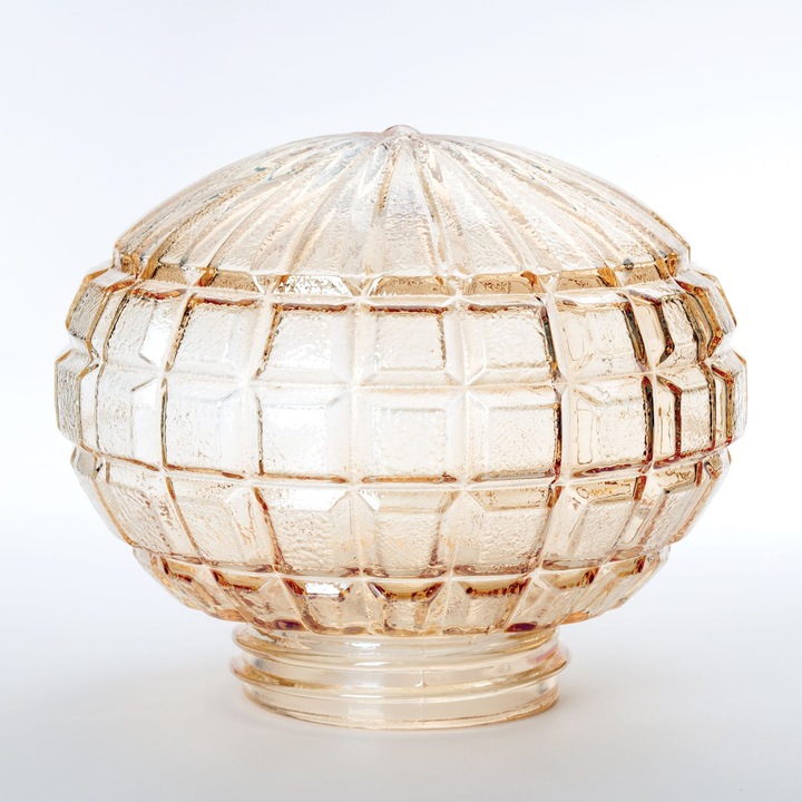 Abajur Rotund din Sticla Groasa cu filet, Diametrul 160mm, Inaltime 140mm, Finisaj Auriu, Orificiu filet 84mm ORION