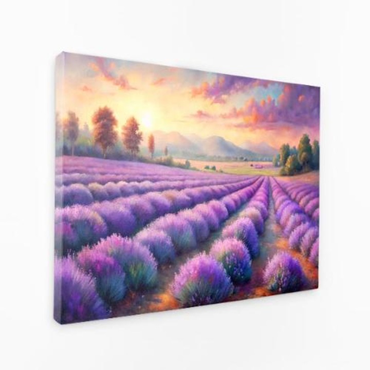 Картина на платно - Лавандула, люлееща се залез Спокойствие - 100x50 см