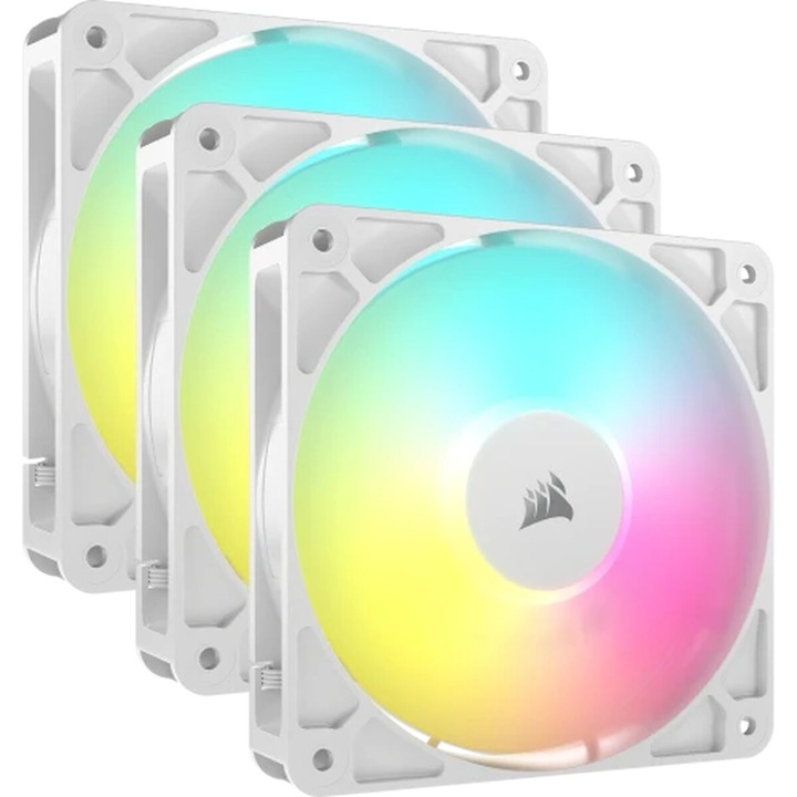 Комплект от 3 компютърни вентилатора, Corsair, ARGB, 12 x 12 x 2,5 см, бял