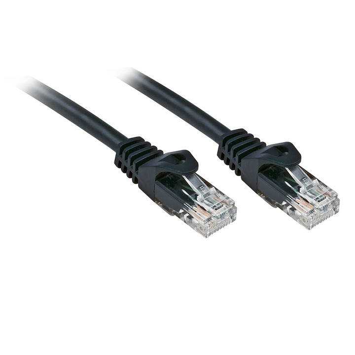 Cablu retea UTP Categoria 6 LINDY 3m, negru, tip plat, conectori RJ45