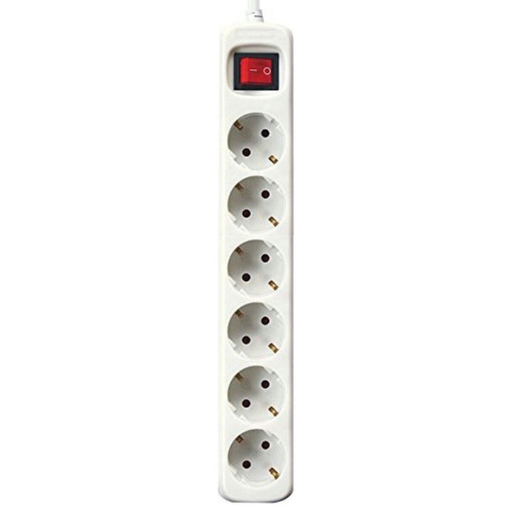Priza cu 6 Sockets si Comutator, Silver Electronics, Alb, 3m