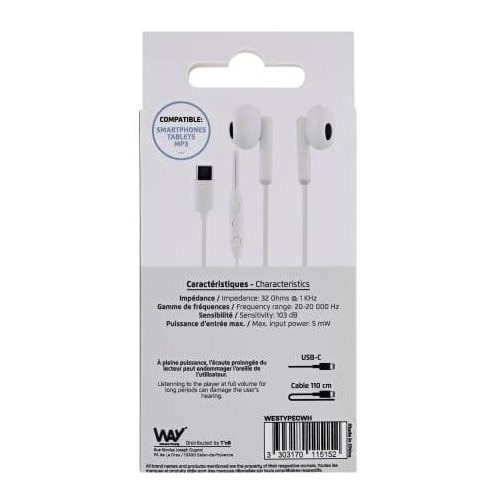 Casti cu fir TNB WESTYPECWH USB-C, alb