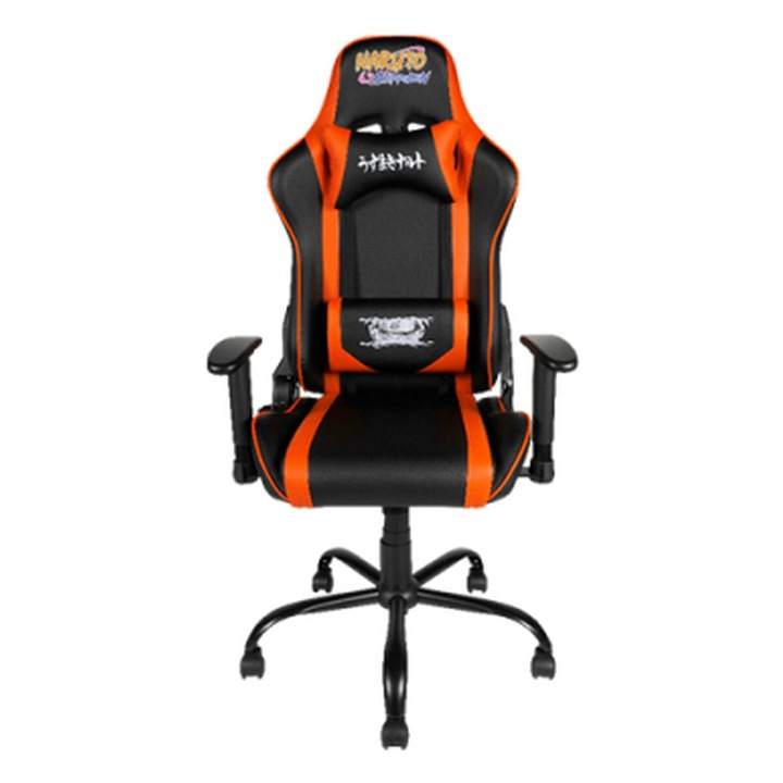 Scaun de gaming KONIX KX NARUTO PREMIUM, negru cu portocaliu, cu suport pentru brate, spatar reglabil