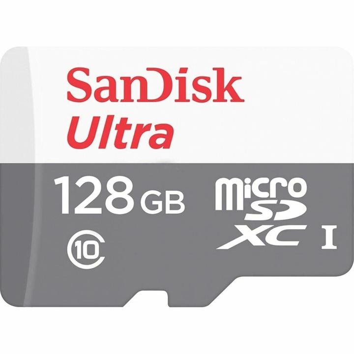 Card micro SD SanDisk 128 GB, alb/gri, viteza 100 Mb/s