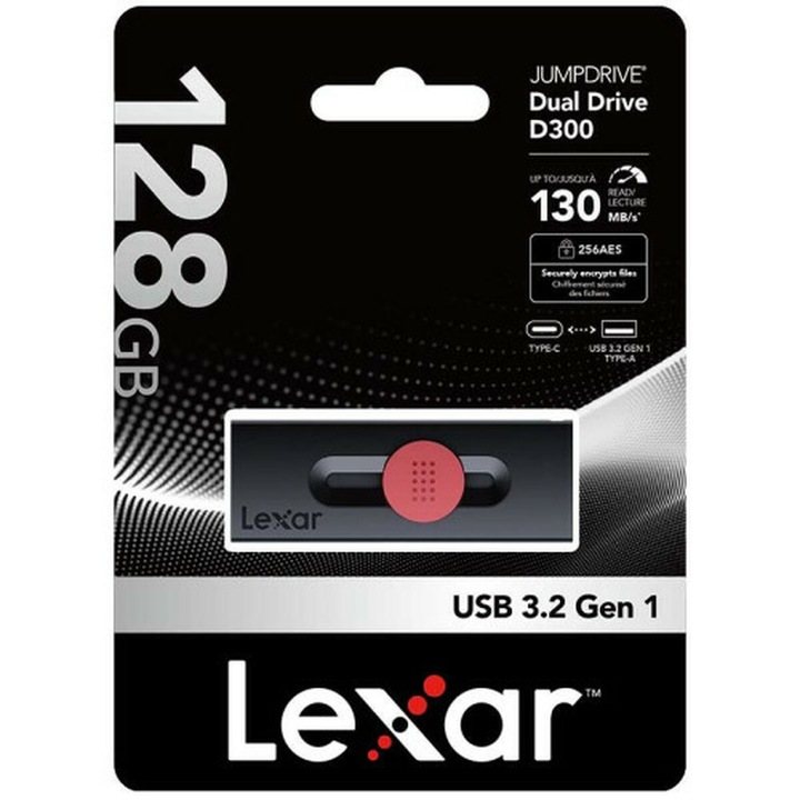 Флаш памет Lexar DUAL 128 GB, USB, черен