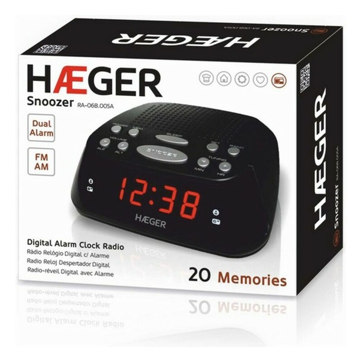 Radio cu ceas Haeger RA-06B.005B, negru, timer, ecran LED