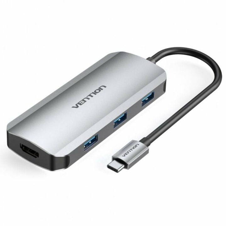 USB хъб Vention TOFHB, 100 W, 3x USB, 1x USB-C, HDMI