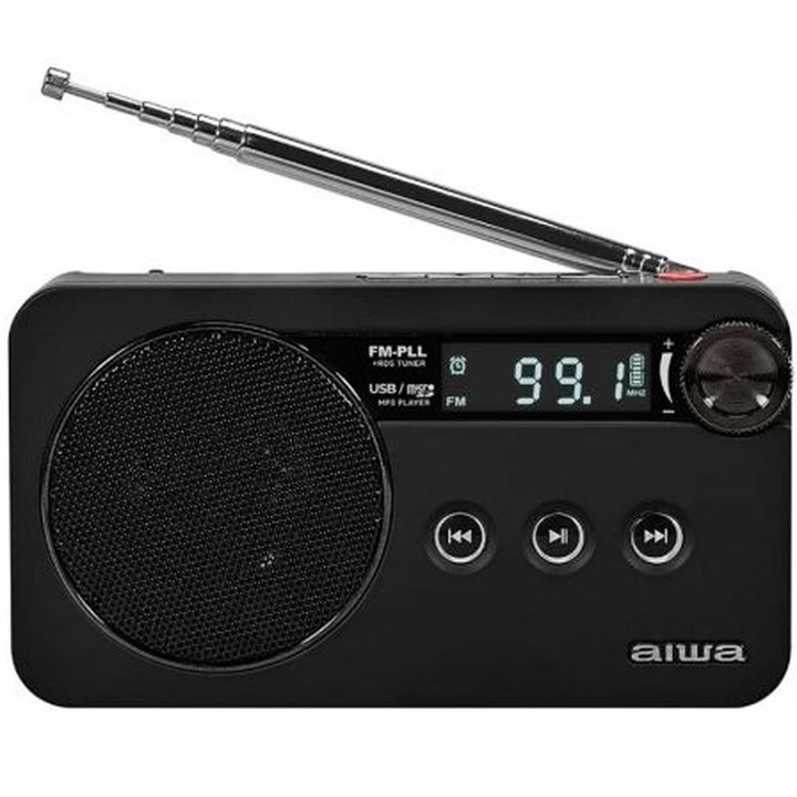 Радио CD MP3 Aiwa RS-77PLL/BK, аудио система, черен