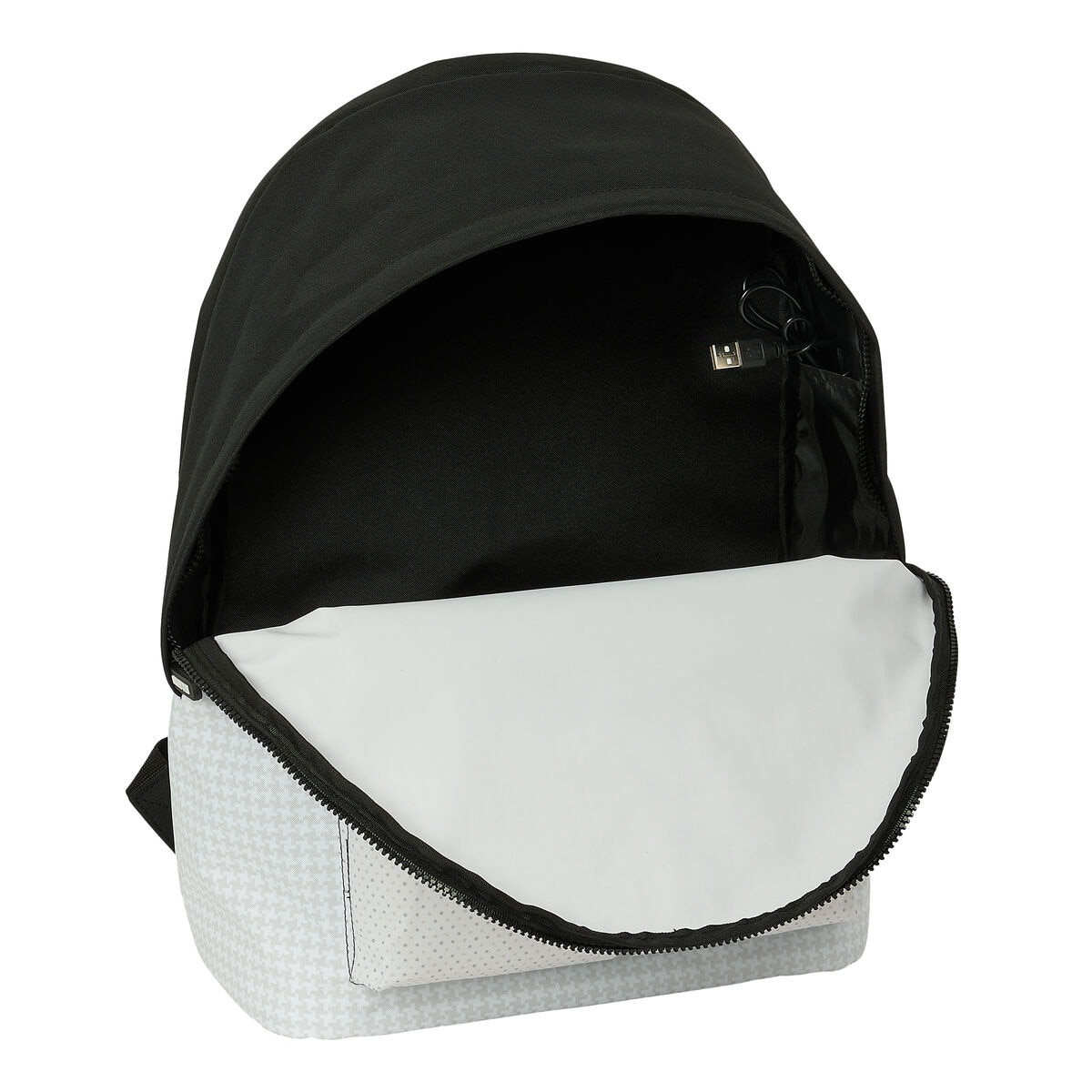 Rucsac laptop Real Madrid C.F., 24/25, alb-gri, pentru 15,6", 31x44x18cm, cu conexiune USB