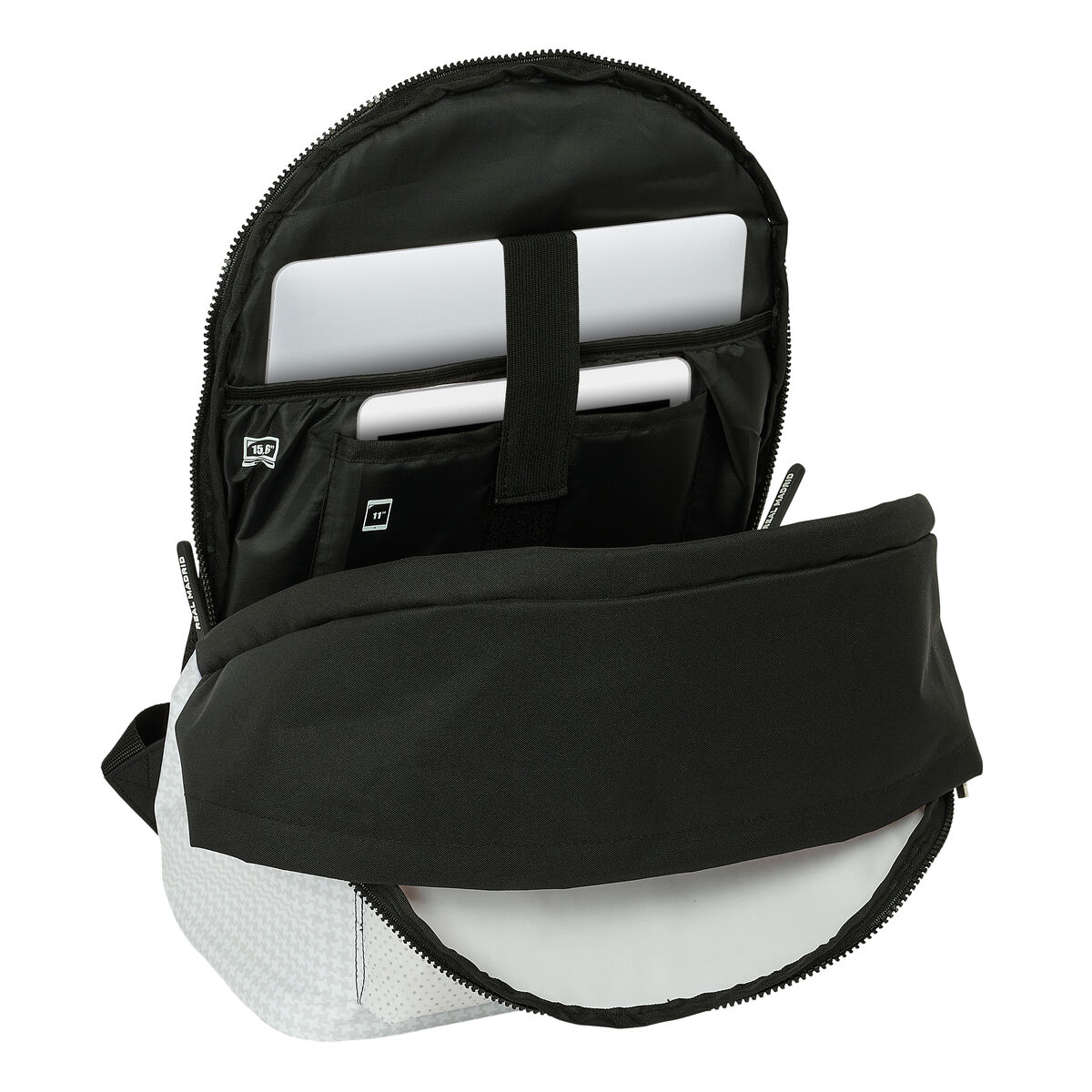 Rucsac laptop Real Madrid C.F., 24/25, alb-gri, pentru 15,6", 31x44x18cm, cu conexiune USB