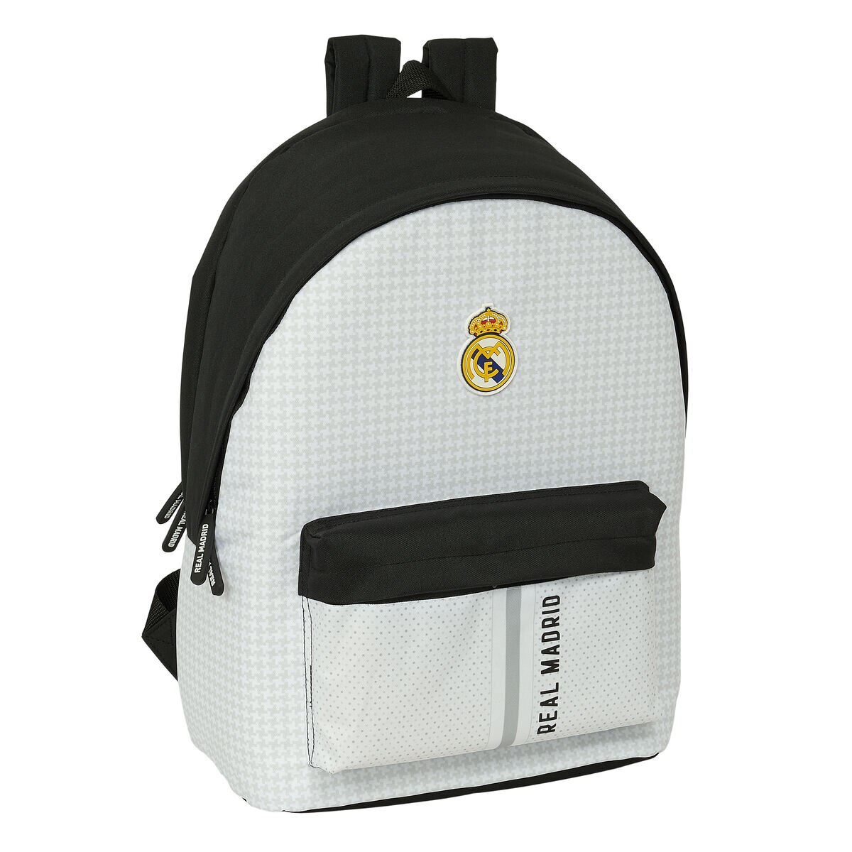 Rucsac laptop Real Madrid C.F., 24/25, alb-gri, pentru 15,6", 31x44x18cm, cu conexiune USB