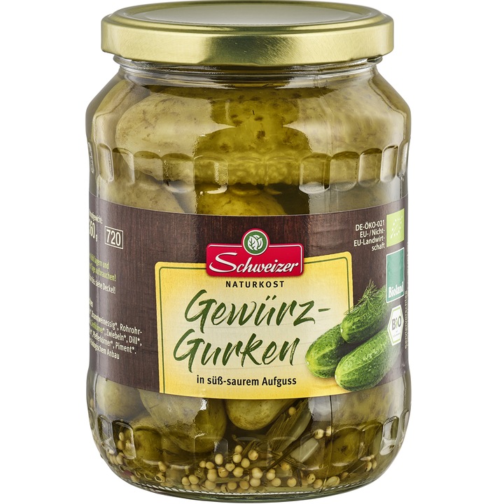 Castraveti Bio in Otet cu Sirop de Agave Schweizer 670 g