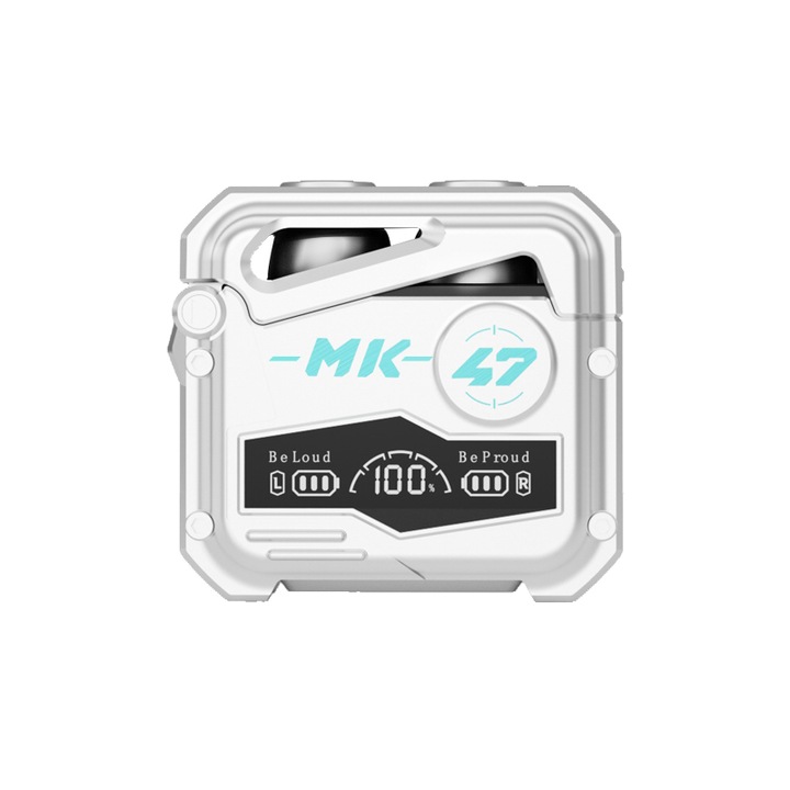 Безжични слушалки, Bluetooth 5.4, за поставяне в ухото, Hi-Fi звук, силен бас, сребристо сиво, комплект