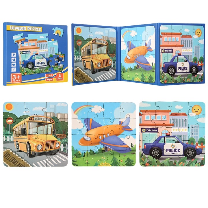 Магнитен пъзел, 3 в 1, Сгъваем, Ранно обучение, За деца, Многоцветен