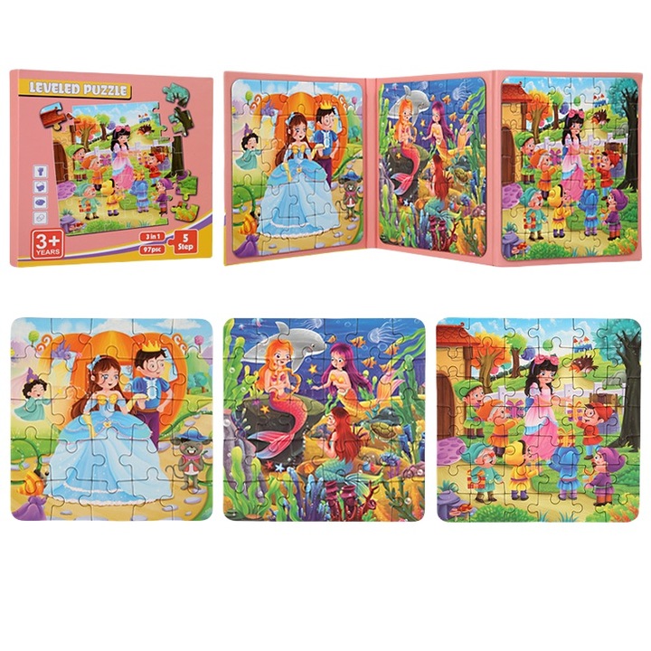 Магнитен пъзел, 3 в 1, Сгъваем, Ранно обучение, За деца, Многоцветен