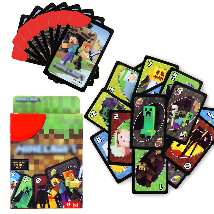 Комплект карти за игра Minecraft UNO, настолна игра Minecraft UNO, 2-10 играча, 7 години+, за деца или възрастни, многоцветна