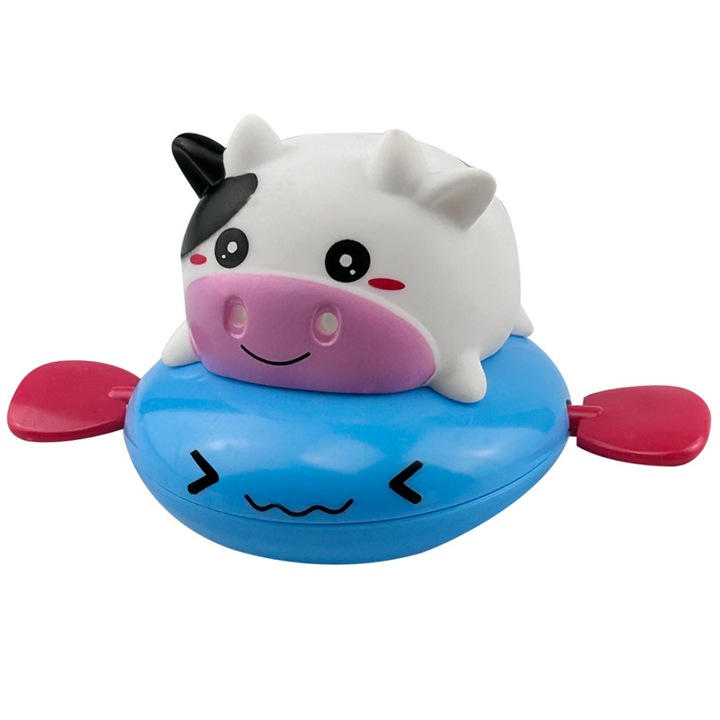 Interaktív fürdőjáték gyerekeknek, fröccsenő víz, hangok, tehén, kék/fehér