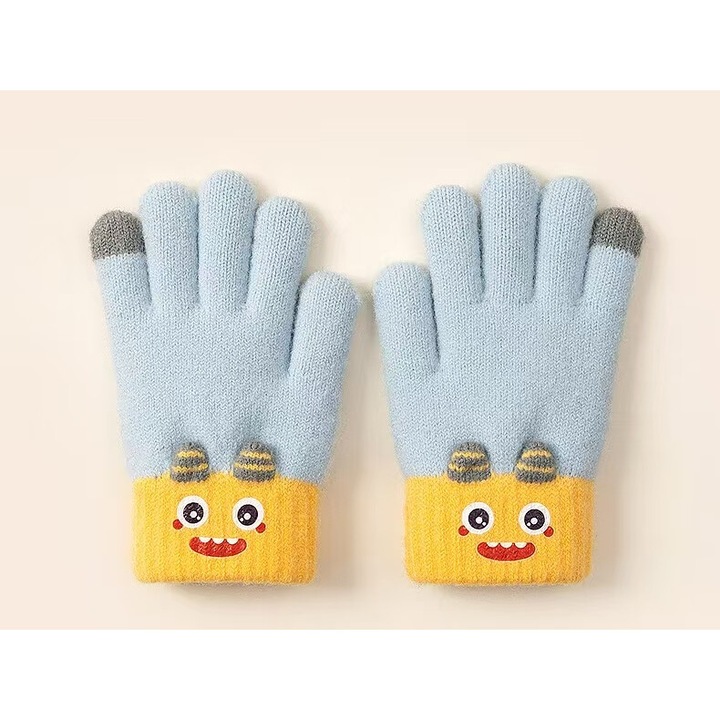 Manusi copii, Albastru deschis, 16x18cm, set toamna-iarna, acrilic/poliester