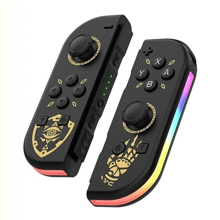 Vezeték nélküli Joy Cons kontroller Nintendo Switchhez, Nintendo Switch/Lite/OLED kompatibilis bal/jobb cserekontroller, Joystick ébresztéssel/Képernyőfelvétel/Kettős vibráció/Mozgásvezérlés funkcióval, Fekete/Arany