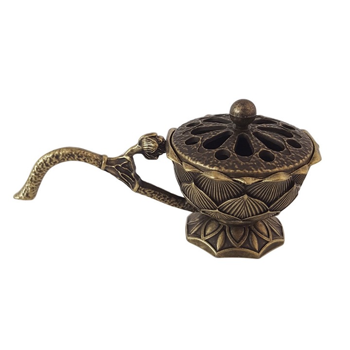 Тамянница Lotus, SINBINTA, модел Lotus, С дръжка и капак, Лесна за почистване и употреба, Издръжлива, За дома, йога, офиса, спалнята, детската стая, Бронз, 97*49*47 мм