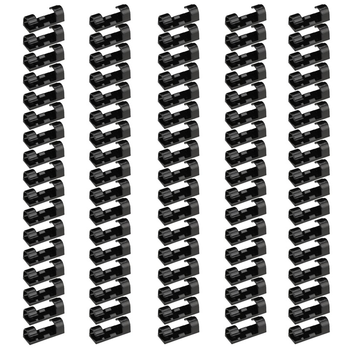 Комплект от 80 скоби за кабели, SINBINTA, Комплект от 80 органайзера за кабели, Самозалепващи се, Лесни за сваляне, Здрави и издръжливи, Преносими, За стена, стъкло, метал, ABS, 40*15*11 мм, Черни