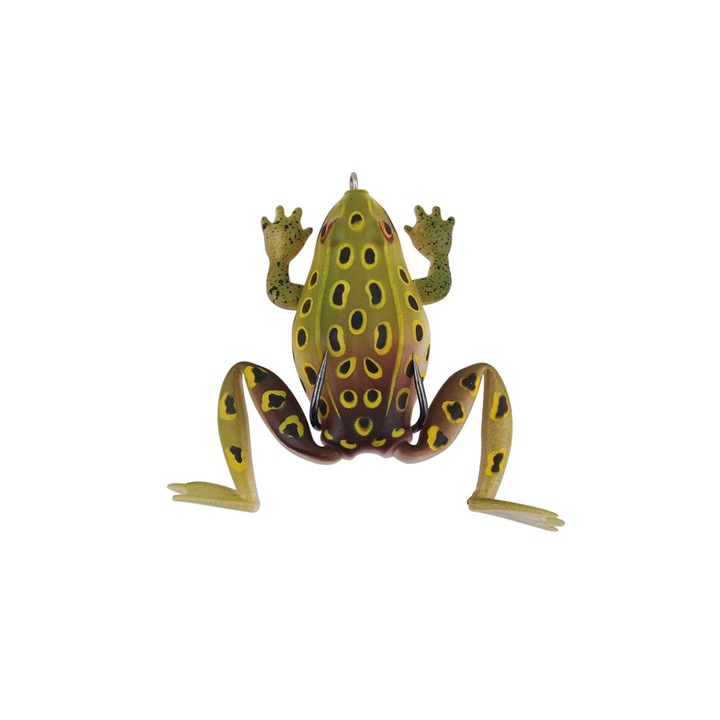 Примамка за риболов на жаби, SINBINTA, Примамки за топводен риболов, Реалистичен повърхностен воблер, С остра кука и разтегателни крака, За риболов със стръв за костур, пъстърва, щука, в прясна или солена вода, PVC, 6,5 см, 19 г, Тъмножълт