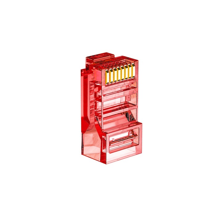 Set 100 conectori rj45, SINBINTA, Mufe RJ45 pentru retea LAN, Usor de instalat, Rezistent la uzura, Nu se sparg usor si pot servi mult timp, Pentru cablu Cat6 Cat6e Cat5 Cat5e, Plastic/Metal, 12*23*8mm, Rosu