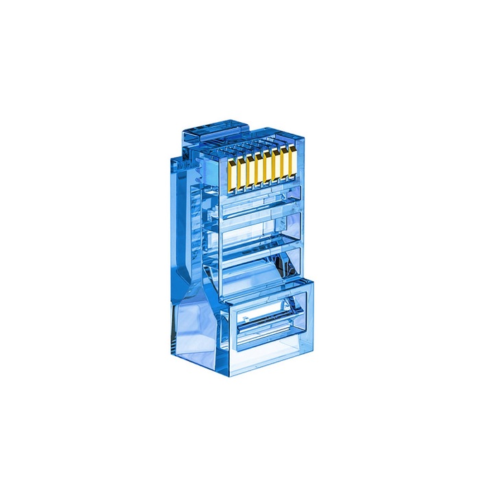 Комплект от 100 конектора rj45, SINBINTA, RJ45 конектори за LAN мрежа, Лесен за инсталиране, Устойчив на износване, Не се чупи лесно и може да служи дълго време, За кабел Cat6 Cat6e Cat5 Cat5e, Пластмаса/Метал, 12*23*8 mm, Син