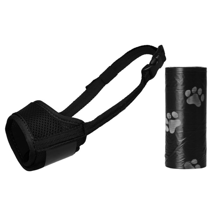 Намордник за кучета, SINBINTA, Включени торби за боклук, Регулируем, Дишаща мрежа, Осигурява свободно и безопасно дишане на вашия домашен любимец, Предпазва от ухапвания и лаене, Отличен за обучение, Найлон, XS, Черен