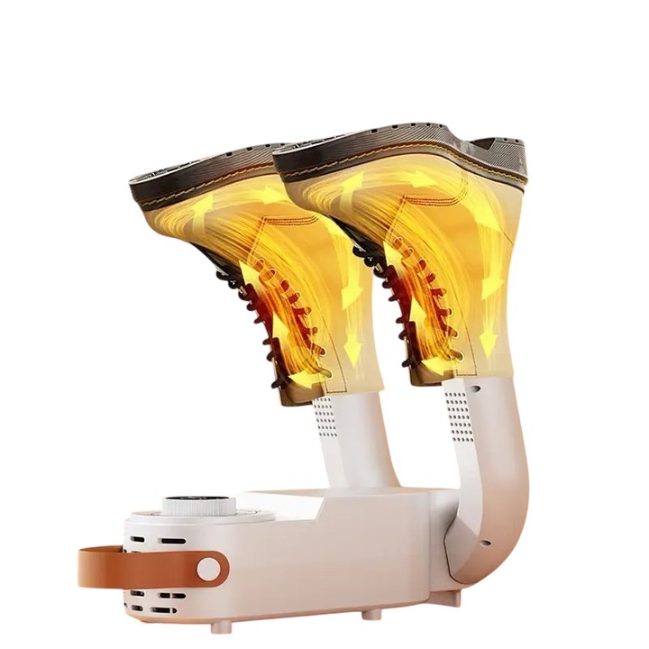 Uscator automatic de incaltaminte, portabil, multifunctional, sterilizare, pliabil, electric, temporizare inteligenta, 4 viteze, sistem de aer cald tridimensional 360º, 28x8x18 cm, Alb