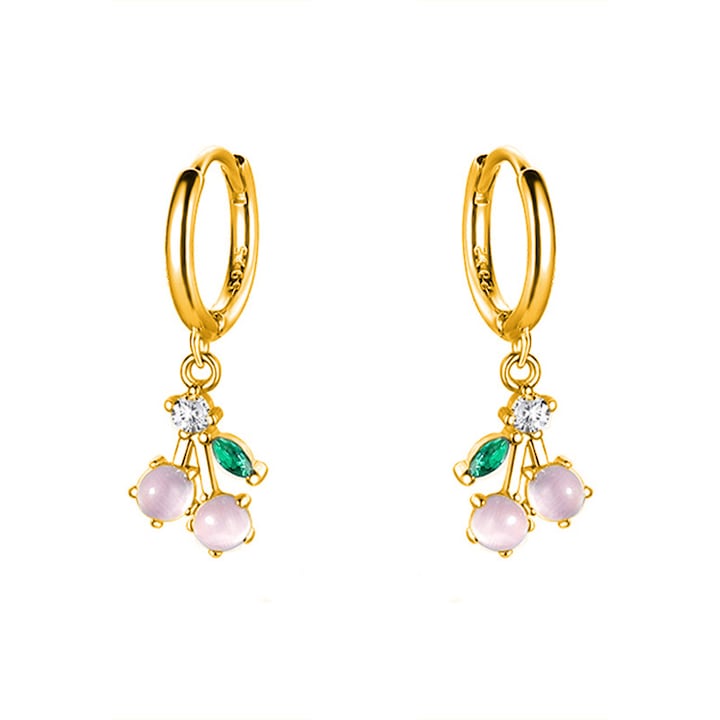 Haiaveng fülbevaló, rózsaszín cseresznye medál, cirkónium, arany, ezüst