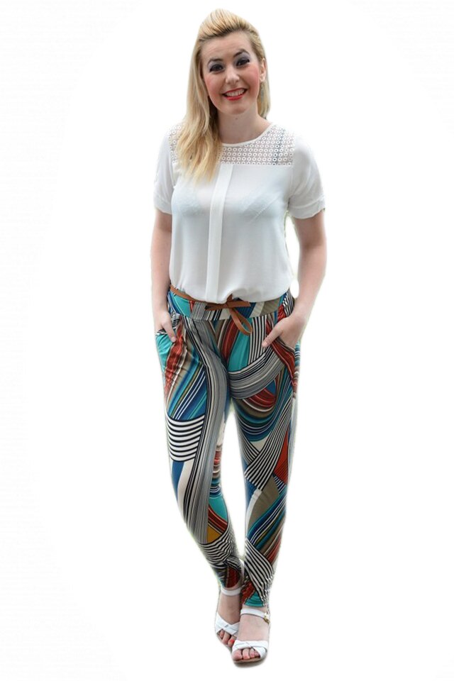 Pantaloni de vara ,D&J Exclusive, Maro / Turcoaz