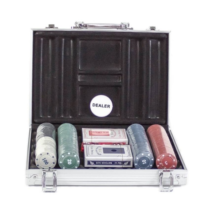 Pókerkészlet 200 zsetonnal + játék kiegészítők