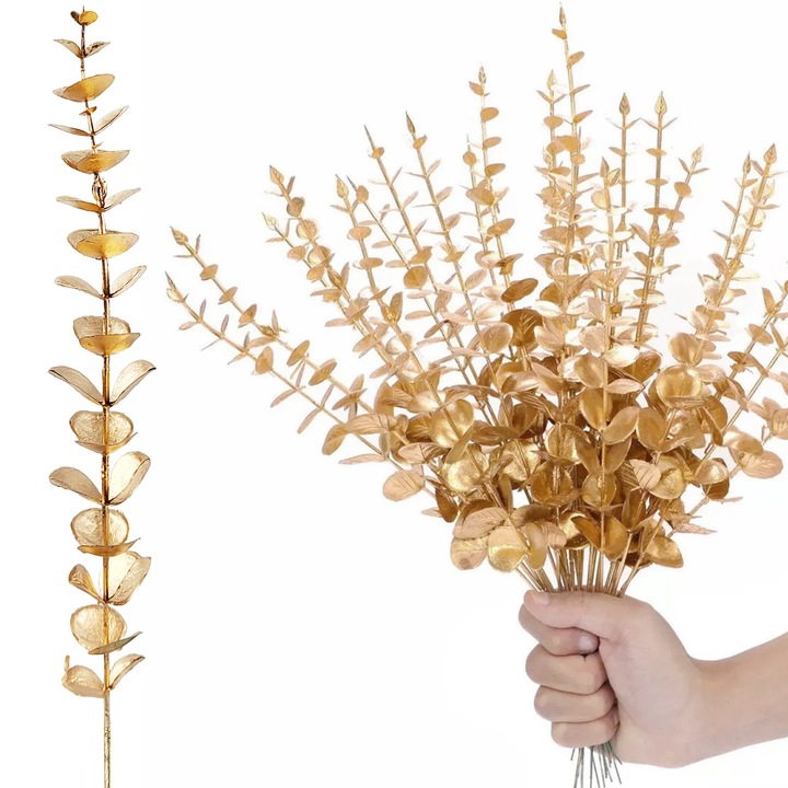 20 db mesterséges eukaliptusz növényből álló készlet, 47cm, arany