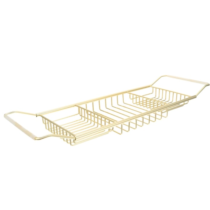 Masuta Pentru Cada Extensibila, SINBINTA, Suport Metalic Pentru Tableta/Carte, Rezistent la rugina, Protectie impotriva coroziunii, Antiderapante, Pentru Telefon, Pahare de vin, Lumanari, Inox, Lungime reglabila 68-98x20x6cm, Auriu