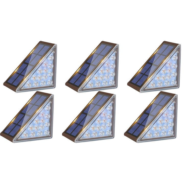 6 db napelemes lépcsőlámpa készlet, 13 LED, meleg fény, vízálló, 2 telepítési mód