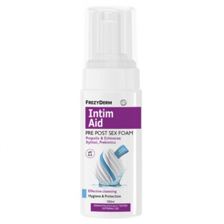 Spuma igiena intima Frezyderm Intim Aid Pre Post Sex 100ml, protectie, xilitol, prebiotice