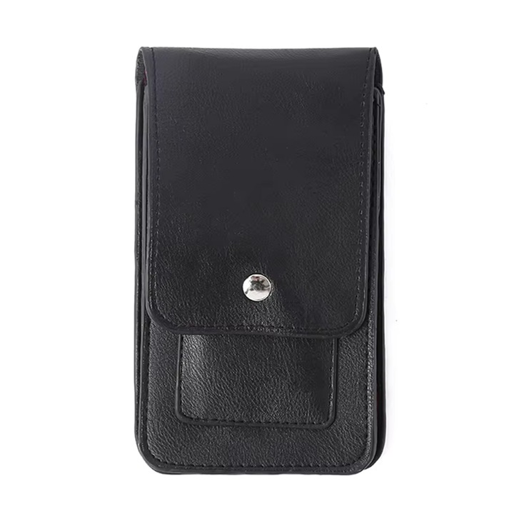 Калъф за телефон, SINBINTA, Калъф за телефон, 5 слота за карти, С карабинер, Магнитно закопчаване, Устойчив на удар и надраскване, Допълнителни примки за колан, Телефони до 180 мм, Гъвкава дебелина, PU, 18.5x11x1 см, Черен